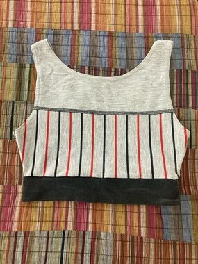 Vintage Striped Cropped Top with Black Trim